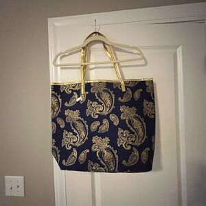 Trendy Boutique Gold and Navy Paisley Shoulder Bag
